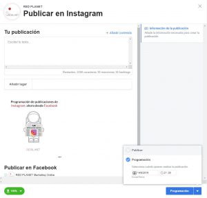 Botón para programar las actualizaciones de Ig desde Fb Botón para programar las actualizaciones de Ig desde Fb