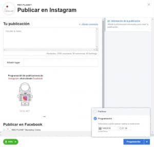Botón para programar las actualizaciones de Ig desde Fb Botón para programar las actualizaciones de Ig desde Fb